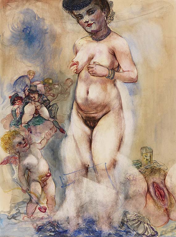 George Grosz - Modell in the Studio, surrounded by Cupido and Sexual Fantasies