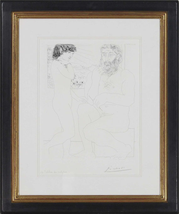 Pablo Picasso - Sculpteur songeant, modèle aux cheveux noirs et bol avec trois anémones - Frame image