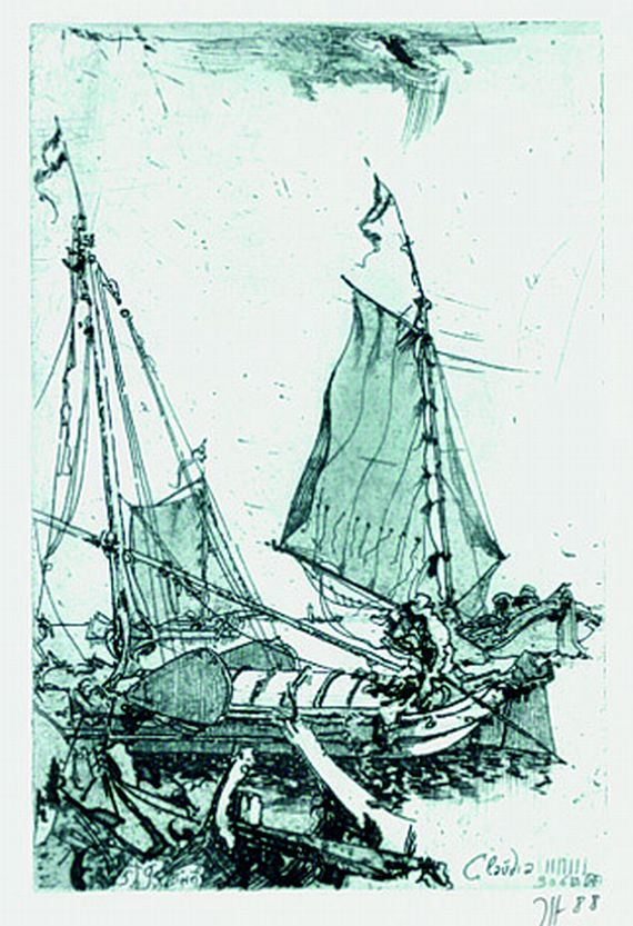 Horst Janssen - Segelschiff nach Backhuysen