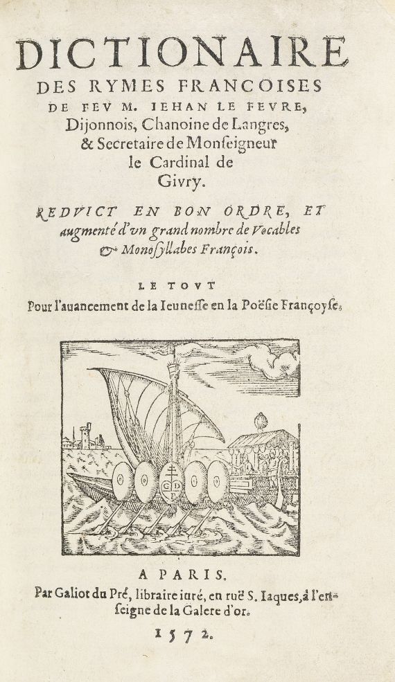 J. Le Fevre - Dictionaire des rymes francoises. 1572.