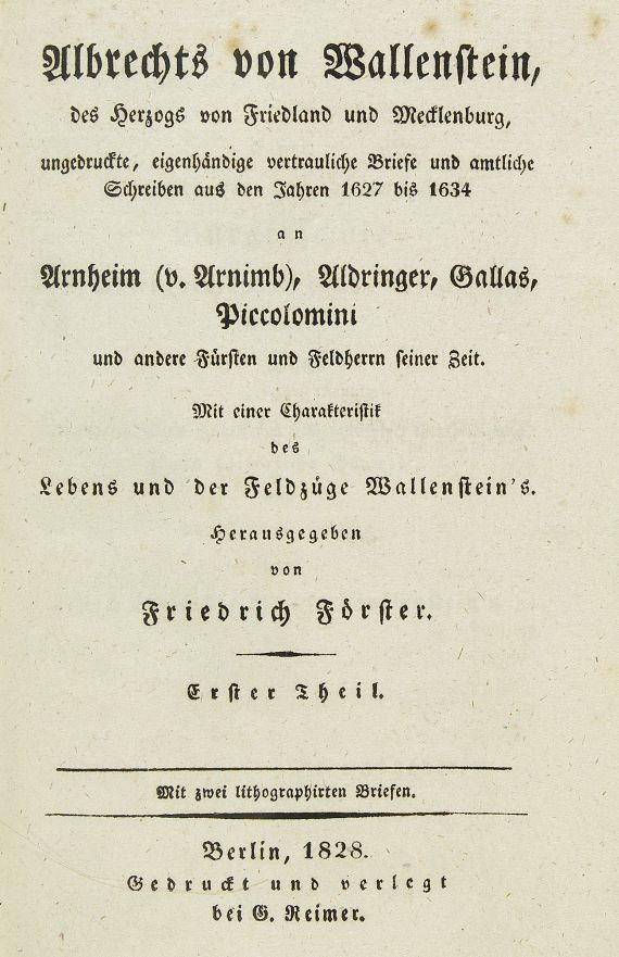 Carl Friedrich Förster - Albrecht von Wallenstein Briefe, 3 Bde.