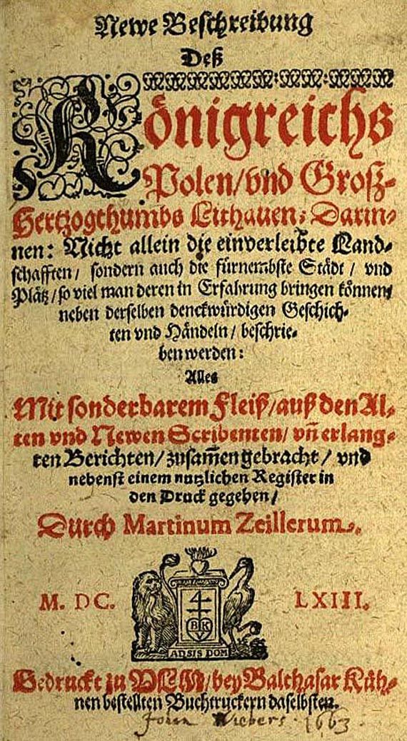 Martin Zeiller - Newe Beschreibung des Königreichs. 1663. 1 Beigabe.