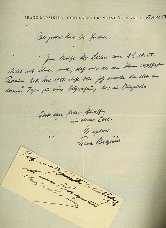Franz Radziwill - 1 Brief. - Dabei: L. Corinth, Eigh. Karte