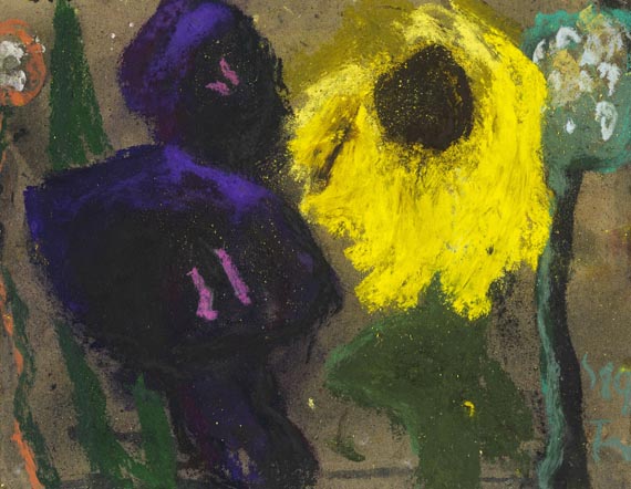 Klaus Fußmann - Violette Blüten und Sonnenblume
