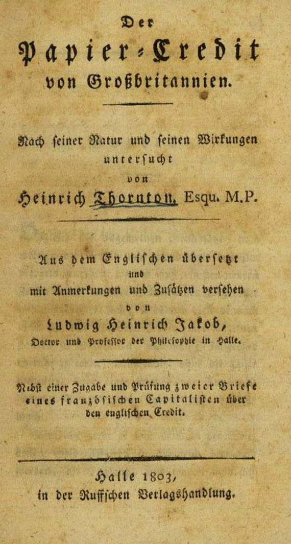 Heinrich Thornton - Der Papier-Credit. 1803