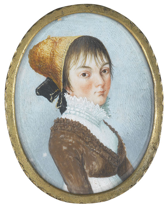 Miniatur - Porträt eines Mädchens mit Haube