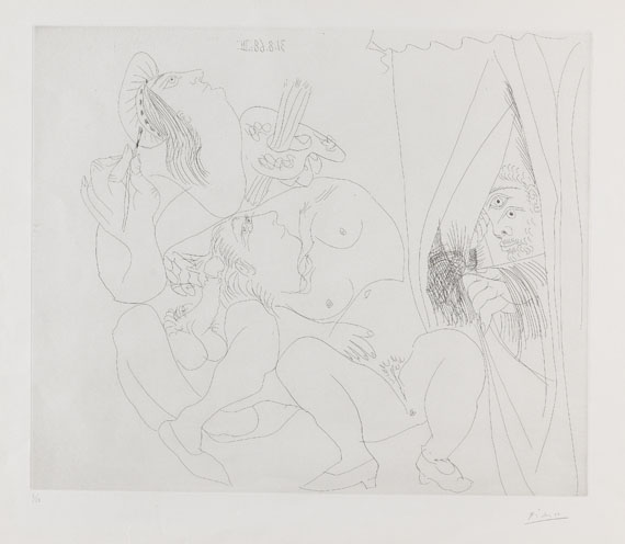 Pablo Picasso - Raphael et la Fornarina V: avec voyeur écartant le rideau