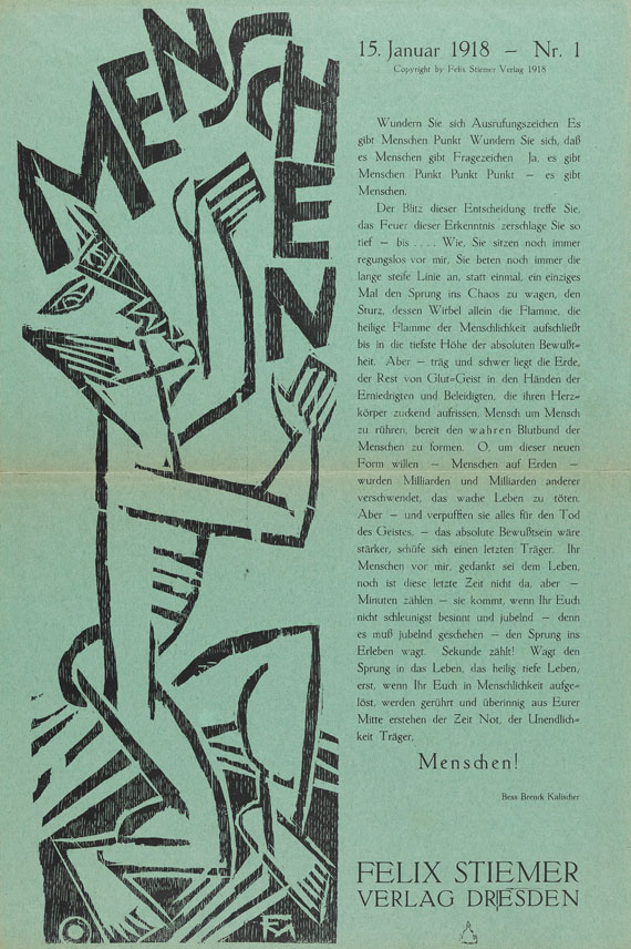 Conrad Felixmüller - Bedrücktsein im Atelier. Menschen. (In der Zeitschrift: Menschen Nr.1)