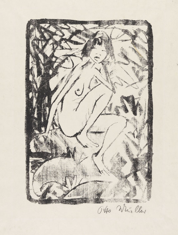 Otto Mueller - Sitzende, von Blattwerk umgeben (dunkle Fassung)
