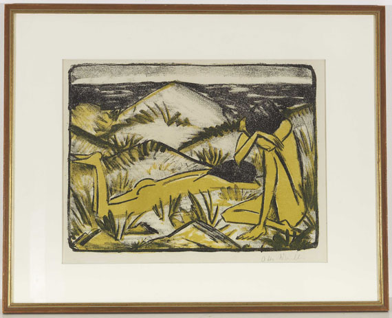 Otto Mueller - Ein in Dünen sitzendes und ein liegendes Mädchen (Zwei Mädchen in den Dünen, Sylt) - Frame image