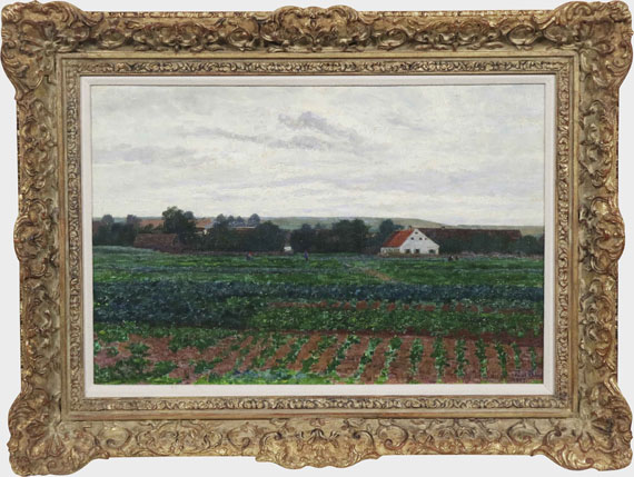 Paul Baum - Im Dachauer Moos (Gemüsefelder vor einem Gehöft in weiter Dachauer Landschaft) - Frame image