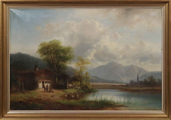 Anton Doll - Oberbayerische Landschaft mit Waschhaus am See - Frame image