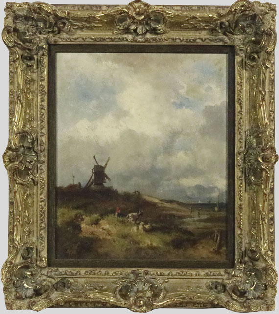 Adolf Heinrich Lier - Küstenlandschaft mit Windmühle - Frame image