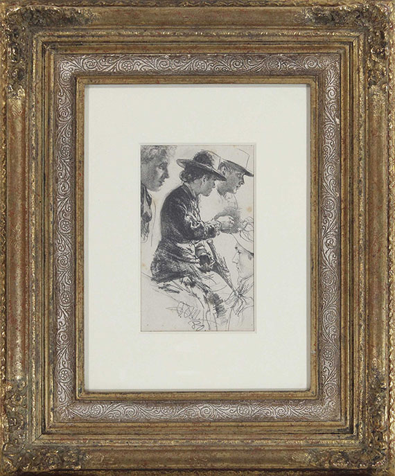 Adolph von Menzel - Studie einer sitzenden Dame mit Hut, Schirm und Geldbörse - Frame image