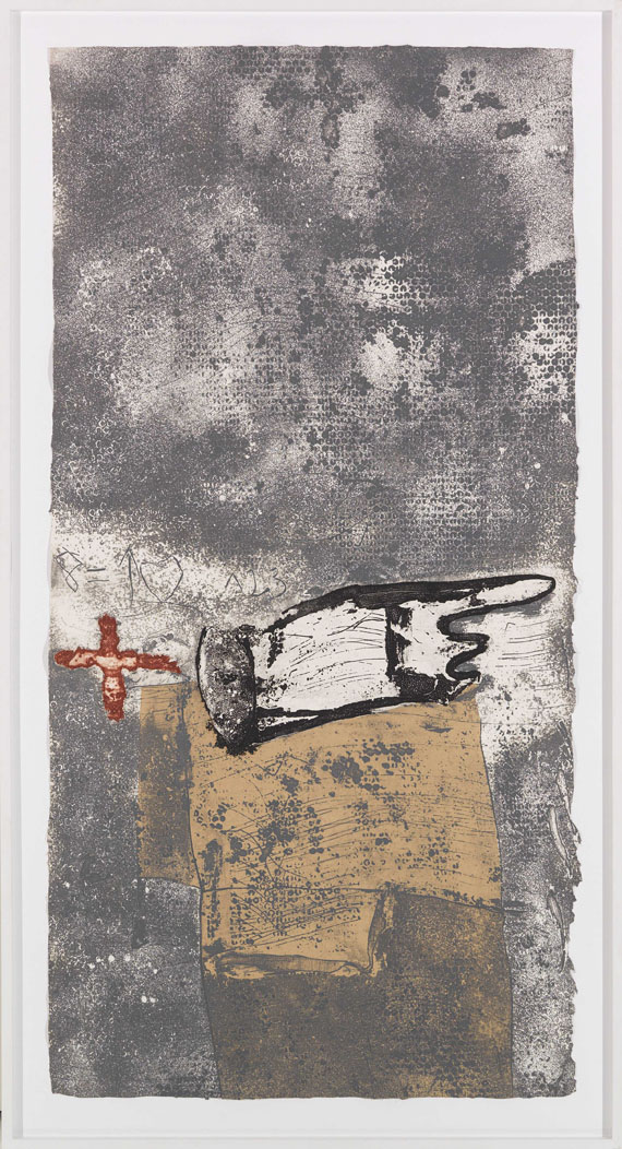Antoni Tàpies - Ma i creu sobre gris - Frame image