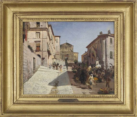 Oswald Achenbach - Ansicht von Genzano mit der Kirche Santa Maria della Cima - Frame image