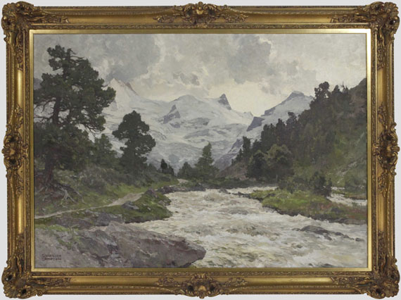 Edward Harrison Compton - Landschaft mit reißendem Bergbach - Frame image