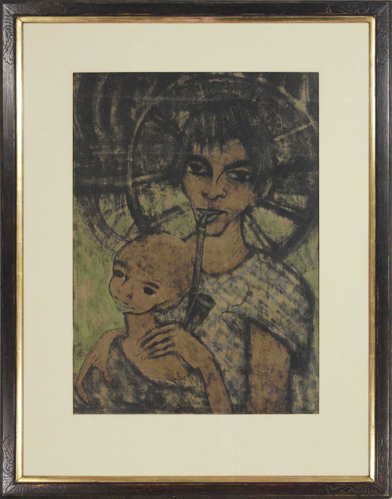 Otto Mueller - Zigeunermadonna (Zigeunerin mit Kind vorm Wagenrad) - Frame image