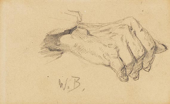 Wilhelm Busch - 4 Bll.: Handstudie (Bl. 1). Hand- und Gewandstudie (Bl. 2). Rückenmuskelstudien (Bl. 3). Arm- und Gewandstudie (Bl. 4) - 