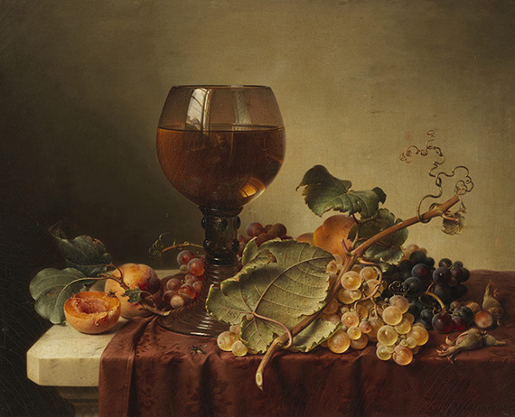 Preyer - Stillleben mit Selbstportrait im Weinglas und Früchten