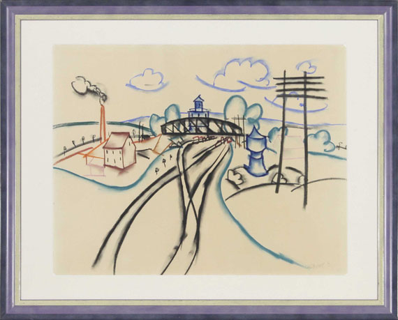 Walter Ophey - Landschaft mit Eisenbahnbrücke - Frame image