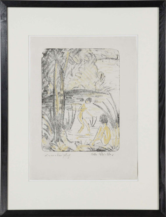 Otto Mueller - Sitzende und Badende mit Baum - Frame image