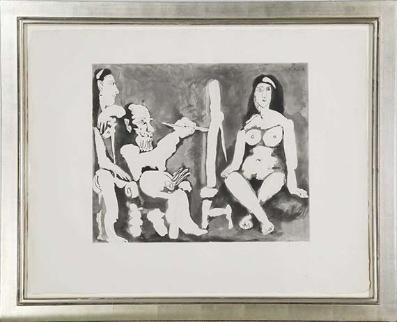 Pablo Picasso - Peintre et modèle avec une spectatrice au bandeau - Frame image