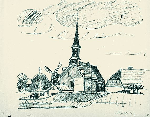 Friedrich Karl Gotsch - Dorf mit Kirche und Windmühle