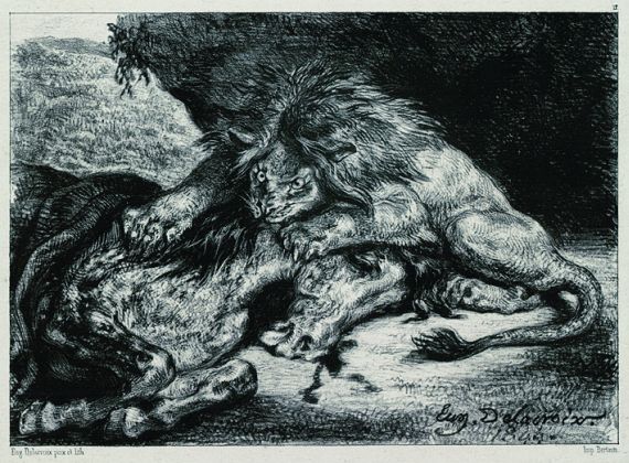 Eugène Ferdinand Victor Delacroix - Lion dévorant un cheval