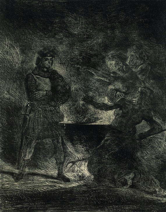 Eugène Ferdinand Victor Delacroix - Macbeth consultant les sorcières