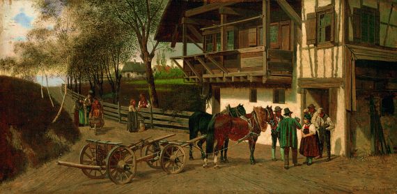 Franz Quaglio - Pferdefuhrwerk vor einem bayrischen Hause