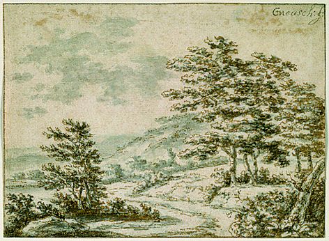 Willem de Heusch - Hügelige Landschaft mit kleinen Baumgruppen