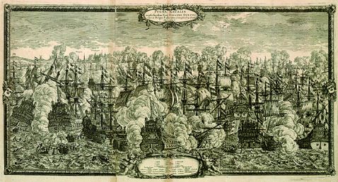 Schiffsgrafik - 5 Bll. Seeschlachten und historische Ereignisse, 17./18. Jahrhundert