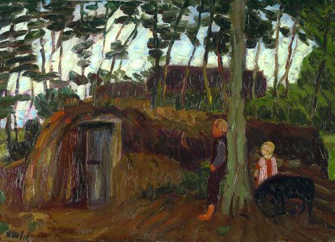 Otto Modersohn - Landschaft mit Bäumen und Kindern