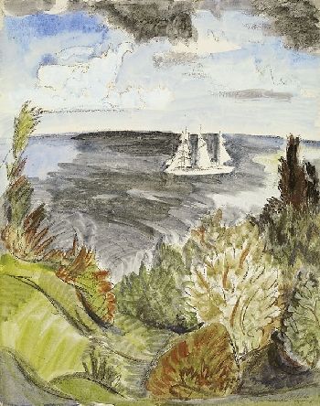 Erich Heckel - Landschaft mit Segelschiff