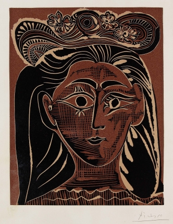 Pablo Picasso - Portrait de Jacqueline au chapeau de paille fleuri