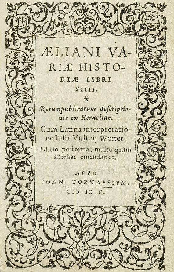 Claudius Aelianus - Variae historiae. 1600.