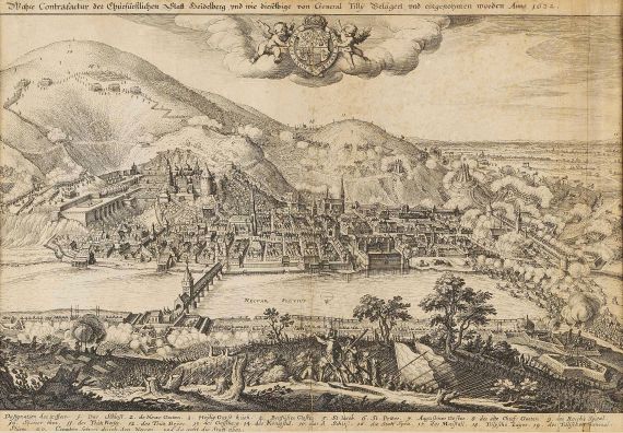Matthaeus Merian - Wahre Contrafactur der Churfürstlichen Statt Heidelberg, und wie dieselbige von General Tilly Belagert und eingenohmen worden Anno 1622.