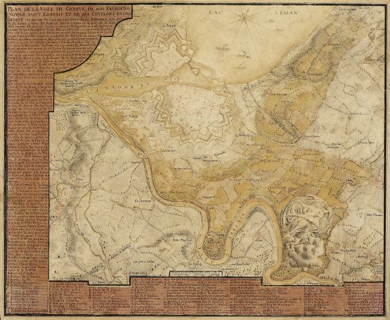 Schweiz - Plan de la Ville de Geneve, de son Faubourg nommé Saint Gervais et de ses Environs en 1740.