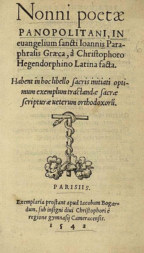 Nonnos von Panapolis - In evangelium S. Ioannis. 1542.