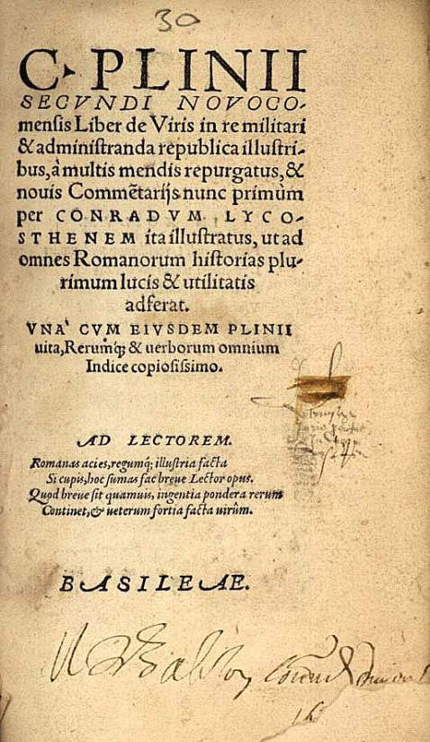 Plinius Secundus, C. - Liber de viris in re militari. 1547-