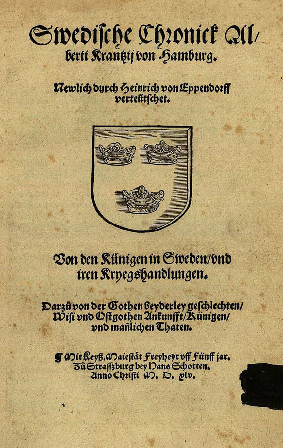 Albert Krantz - Sammelband Schwed., Dän. und Norweg. Chronik (1545).