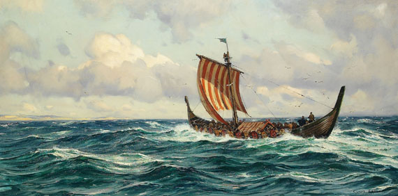 Claus Bergen - Wikingerschiff vor Dünenküste