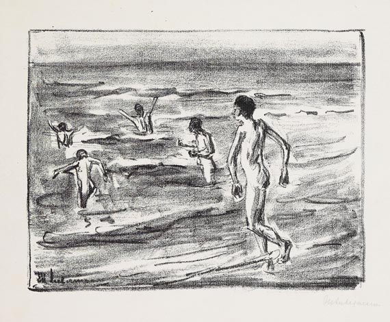 Max Liebermann - 2 Bll.: Badende Jungen. Badende Jungen im Meer