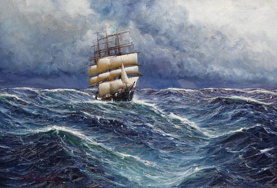 Alfred Serenius Jensen - Vollschiff auf bewegter See