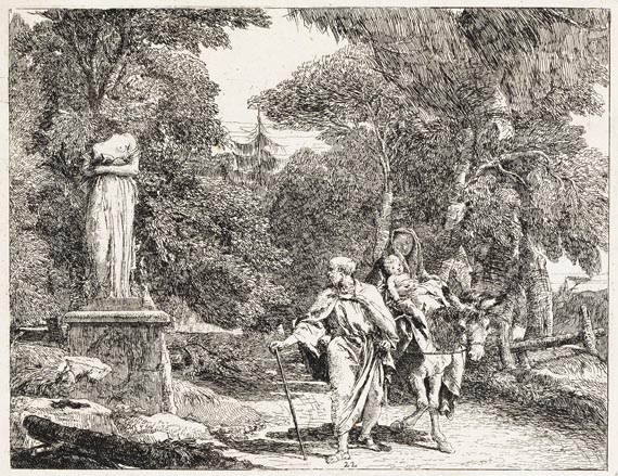 Giovanni Domenico Tiepolo - Heilige Familie beim Passieren einer Statue