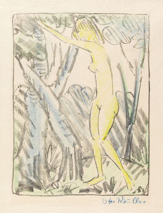 Otto Mueller - Zwischen Bäumen stehendes Mädchen
