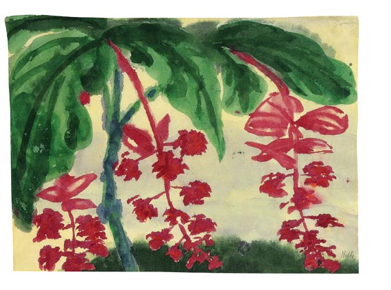 Emil Nolde - Pflanze mit großen grünen Blättern und roten Dolden