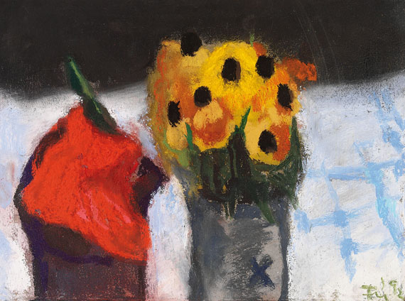 Klaus Fußmann - Roter Mohn und gelbe Blüten