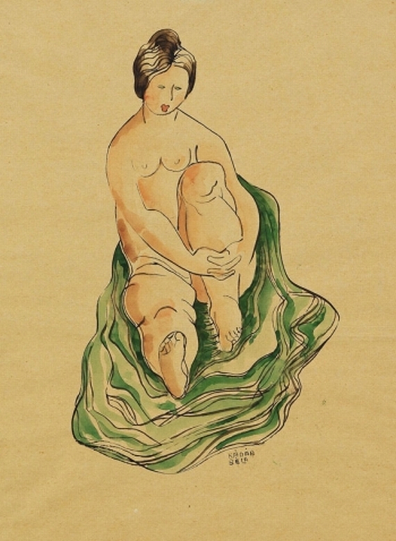 Béla Kádár - Femme assise au chiffon vert